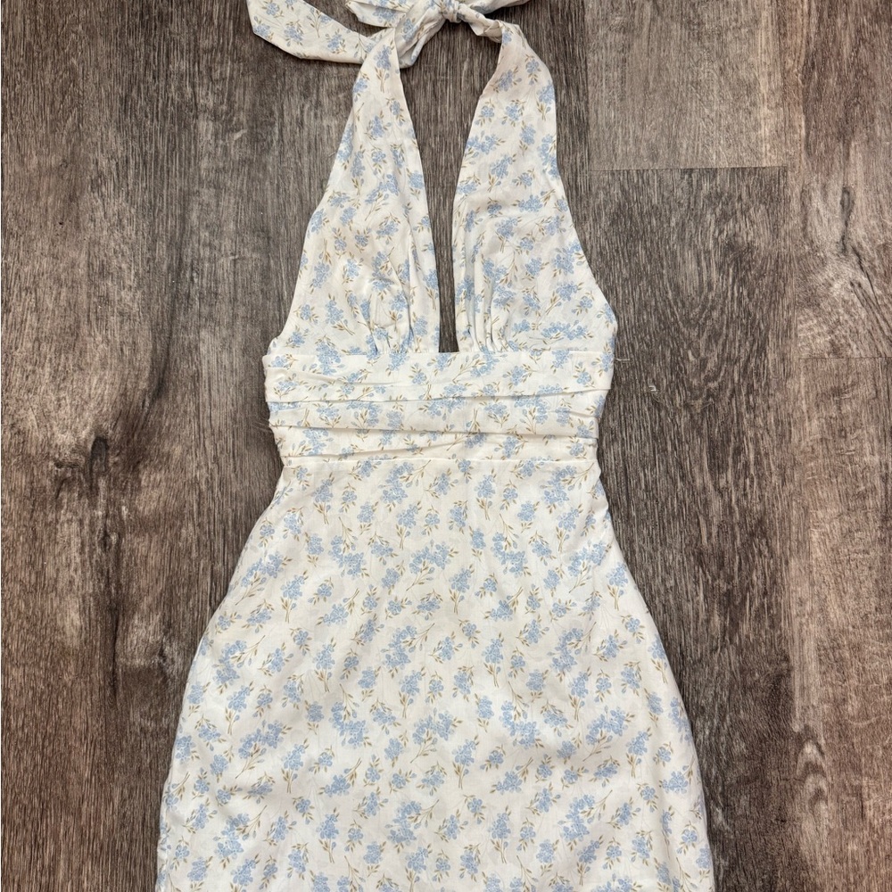 Princess Polly Floral Mini Dress - White and Blue